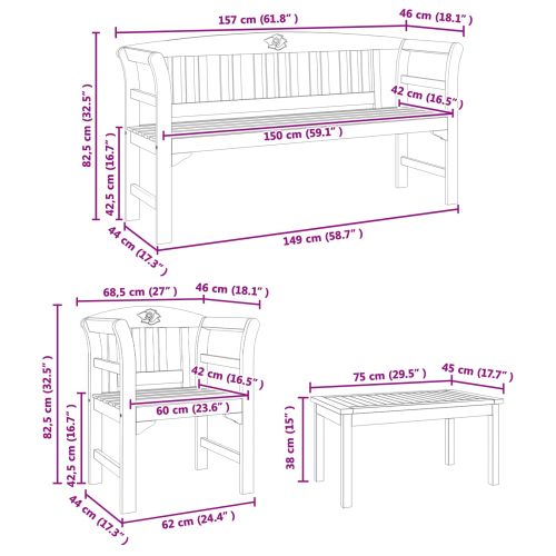 Комплект мебели 4 pcs Естествен Солидно акациево дърво