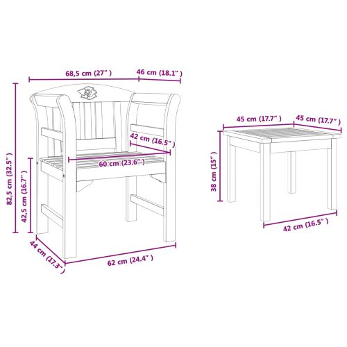 Комплект мебели 3 pcs Естествен Солидно акациево дърво