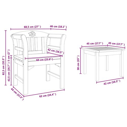 Комплект мебели 3 pcs Естествен Солидно акациево дърво