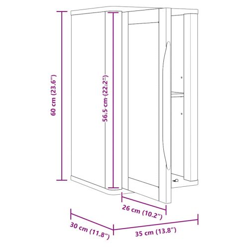 Банен стенен шкаф Бяло 60 x 40 x 80 см Солидно борово дърво