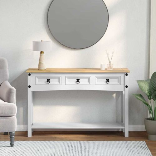 Крайна масичка Бяло 114 x 34,5 x 73 см Солидно борово дърво