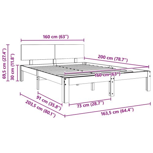 Рамка за легло с таблото Кафяво с восъчно покритие 160 x 200 cm