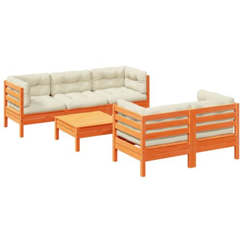 Градински комплект с възглавници, 6 части, восъчнокафяв