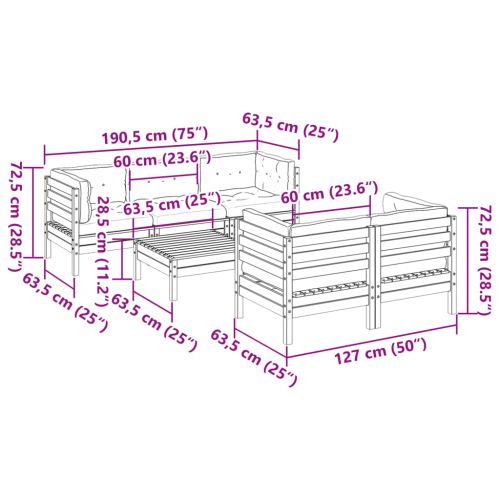 Градински комплект с възглавници, 6 части, восъчнокафяв