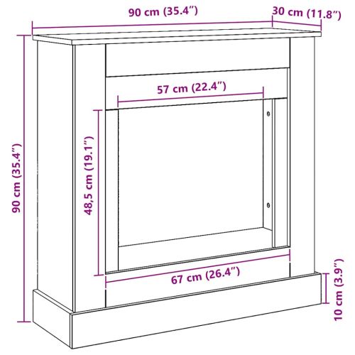 Облицовка за камина, дъб артизан, 90x30x90 см, инженерно дърво