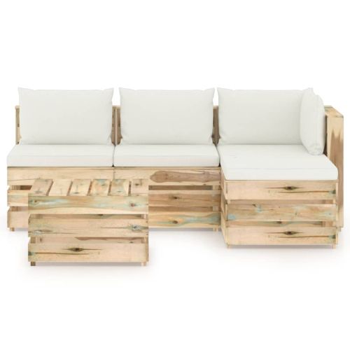 Градински комплект от 5 части с възглавници зелена импрегнация