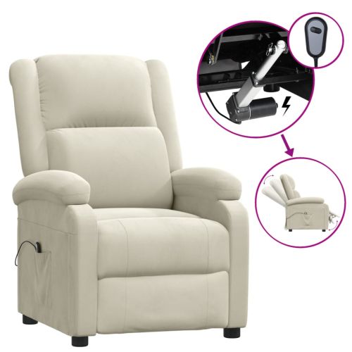 Електрически реклайнер стол, кремав, кадифе