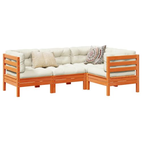 Градински комплект с възглавници, 4 части, восъчнокафяв