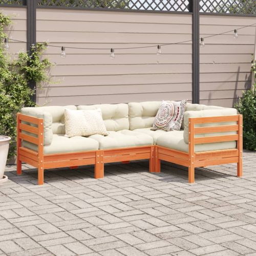 Градински комплект с възглавници, 4 части, восъчнокафяв