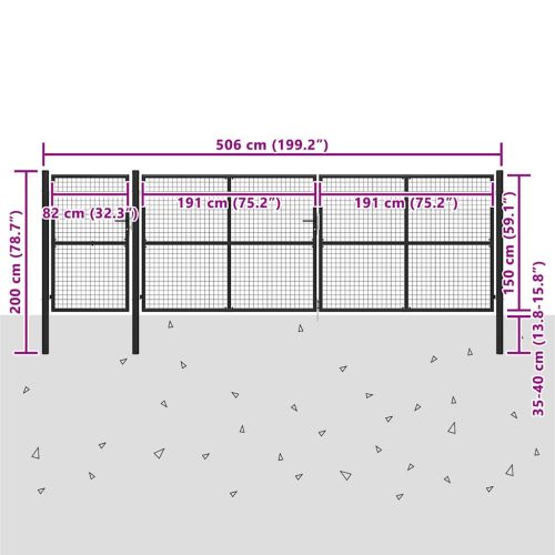 Градинска порта, стомана, 500x150 см, антрацит