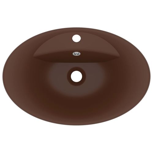Мивка с преливник лукс овал тъмнокафяв мат 58,5x39 см керамика