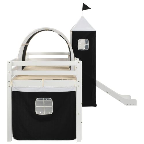 Високо детско легло с пързалка и стълба, бор, 97х208 см