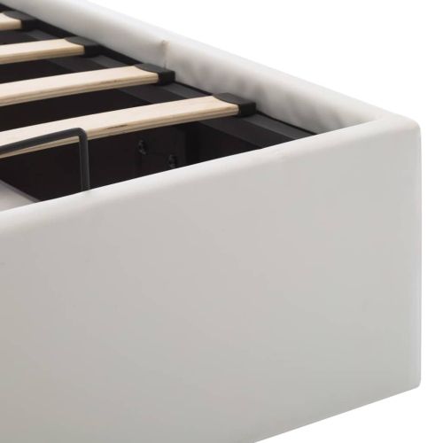 Легло с повдигащ механизъм, бяло, изкуствена кожа, 90x200 cм