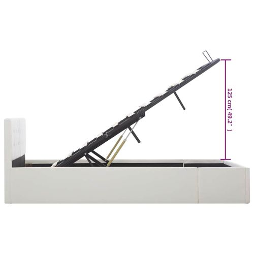 Легло с повдигащ механизъм, бяло, изкуствена кожа, 120x200 cм