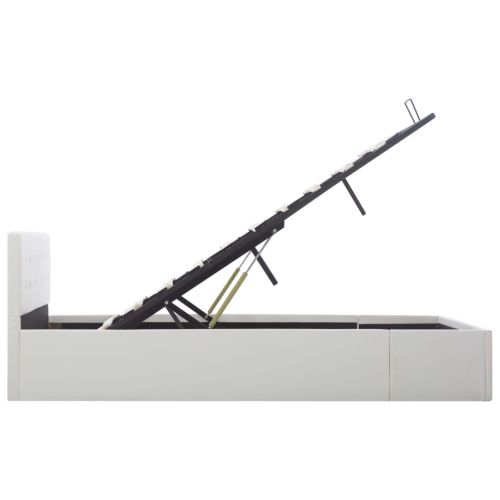 Легло с повдигащ механизъм, бяло, изкуствена кожа, 140x200 cм