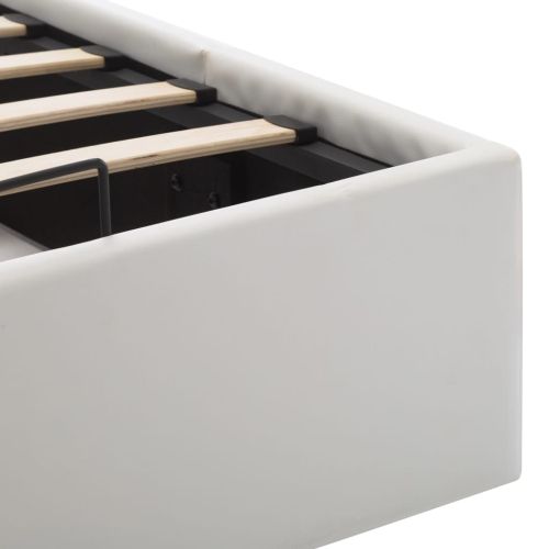 Легло с повдигащ механизъм, бяло, изкуствена кожа, 140x200 cм