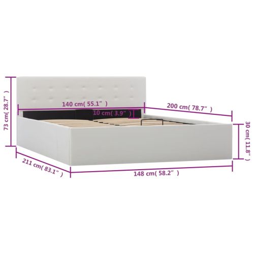 Легло с повдигащ механизъм, бяло, изкуствена кожа, 140x200 cм