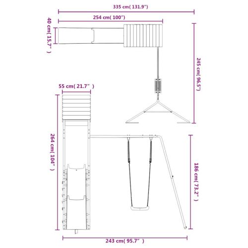 Комбинирано детско съоръжение за игра, импрегниран бор