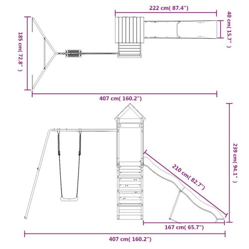Комбинирано детско съоръжение, масивна дугласка дървесина