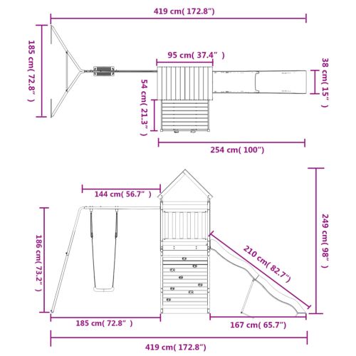 Комбинирано детско съоръжение за игра на открито, бор масив