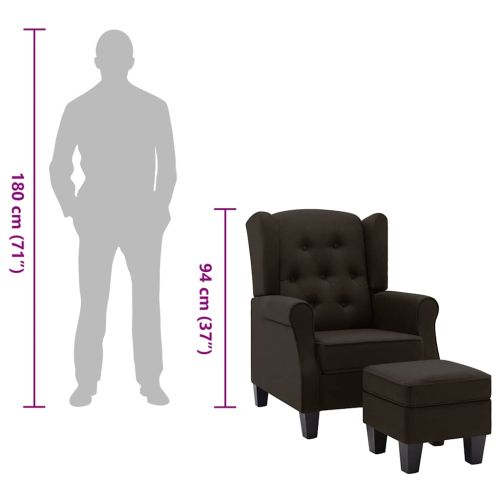 Фотьойл с табуретка за крака, тъмнокафяв, текстил