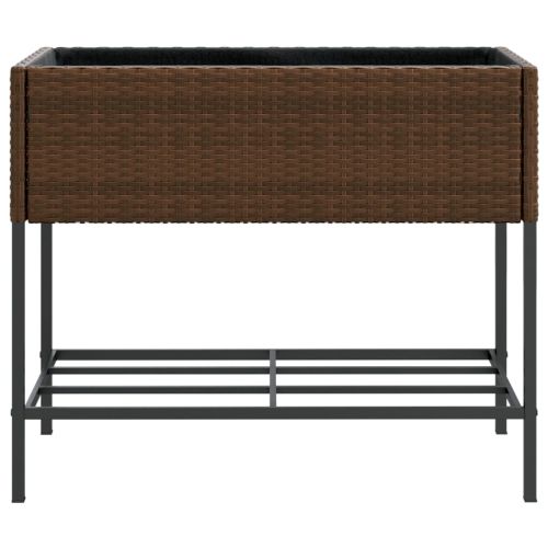 Градински плантери с рафт, 2 бр, кафяв, 90x40x75 см, полиратан