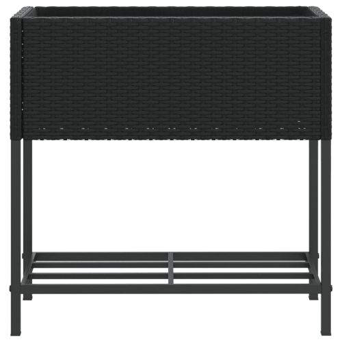 Градински плантери с рафт, 2 бр, черен, 70x28x70 см, полиратан