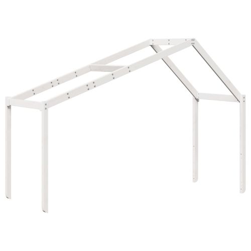 Таванско легло със стълба и покрив, бяло, 90x190 см, бор масив