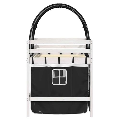 Детско високо легло с тунел, бяло и черно, 90x190 см, бор масив