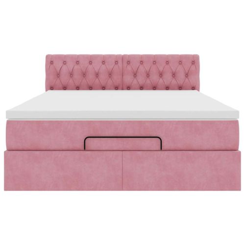Османска легло с матрак, розово, 140x200 см, кадифе