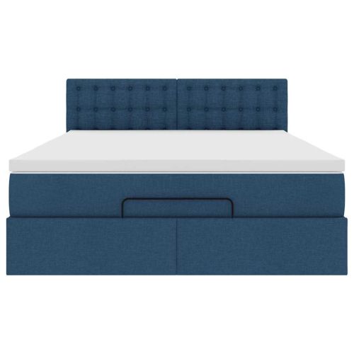 Османска легло с матрак и LED, синьо, 140x190 см, плат