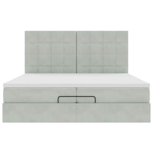 Османска легло с матраци и LED, светлосиво, 200x200 см, кадифе