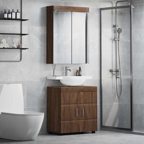 Комплект мебели за баня с рафт TULUM Кафяв дъб Инженерно дърво