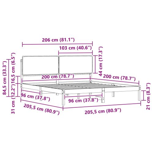 Леглова рамка с тапицирана гръбна част Черно 200 x 200 cm