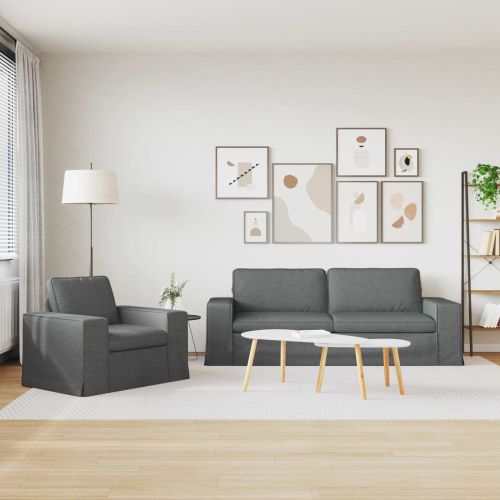 Диван 2 pcs Тъмен сив Метал