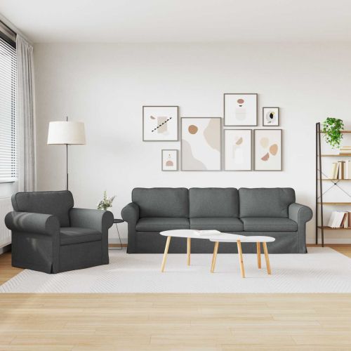 Диван 2 pcs Тъмен сив Метал