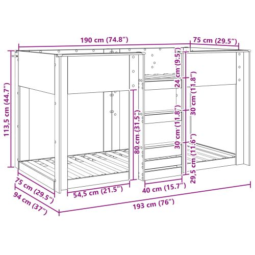 Двуетажно легло за деца Сонома дъб 75 x 190 cm Инженерно дърво