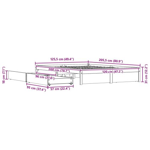 Рамка за легло Кафяво с восъчно покритие 120 x 200 cm