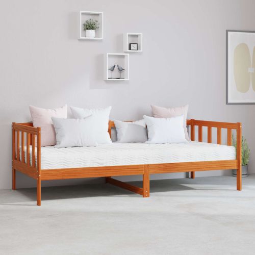 Дневно легло с матрак с таблото Восъчен Кафяв и Бял 90 x 200 cm