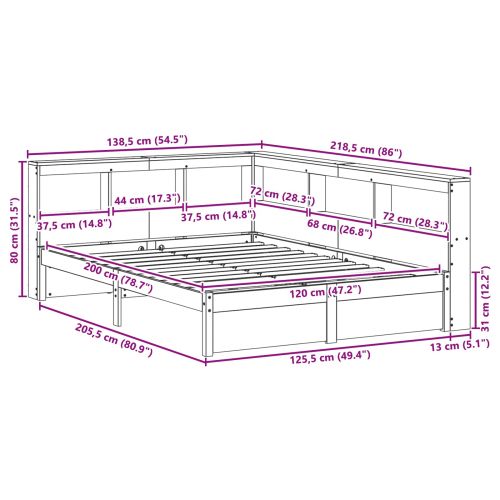 Легло с библиотека 2 pcs Кафяво с восъчно покритие 200 x 120 см
