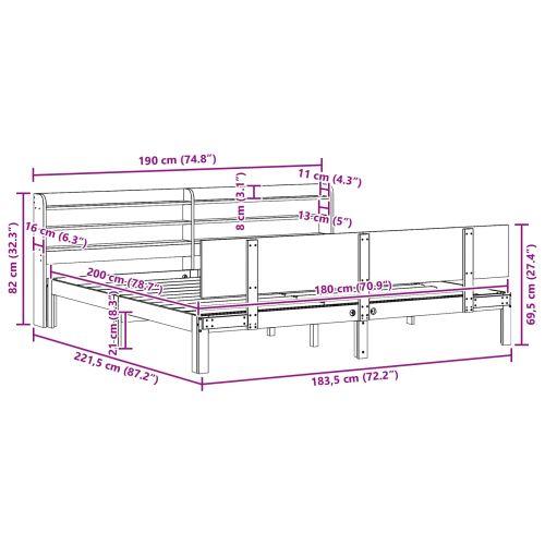 Рамка за легло 2 pcs Кафяво с восъчно покритие Солиден бор
