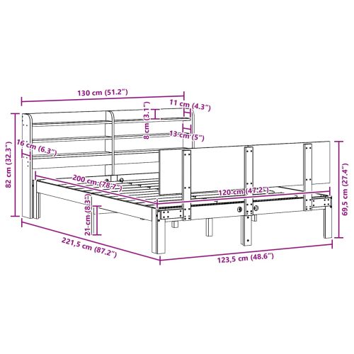 Рамка за легло 2 pcs Кафяво с восъчно покритие Солиден бор