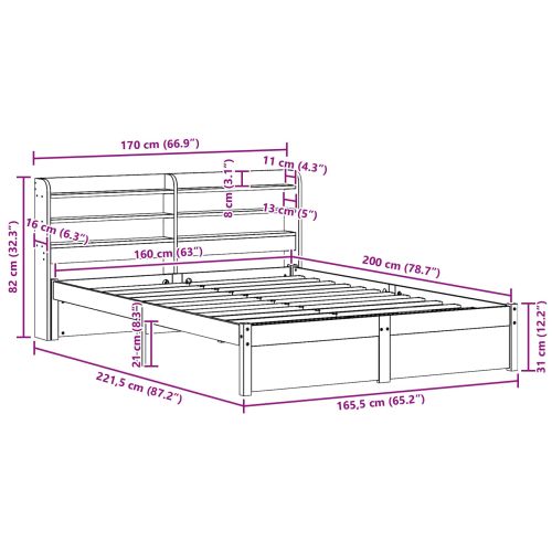 Рамка за легло 2 pcs Кафяво с восъчно покритие Солиден бор
