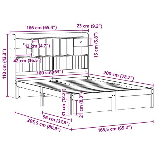 Рамка за легло с библиотека 2 pcs Кафяво с восъчно покритие
