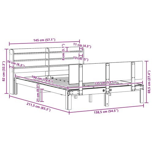 Рамка за легло 2 pcs Кафяво с восъчно покритие Солиден бор