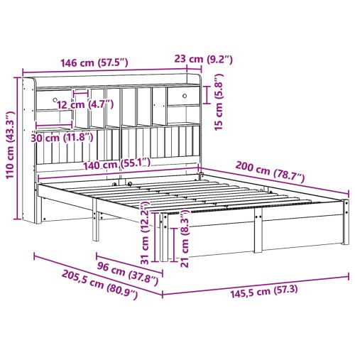 Рамка за легло с библиотека 2 pcs Кафяво с восъчно покритие