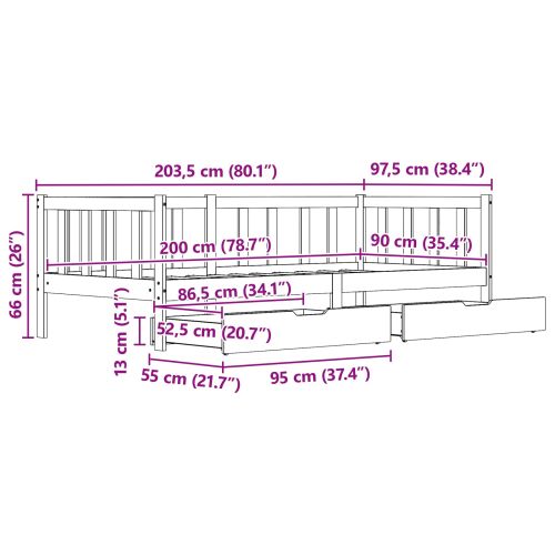 Легло-диван 3 pcs Кафяво с восъчно покритие Солиден бор