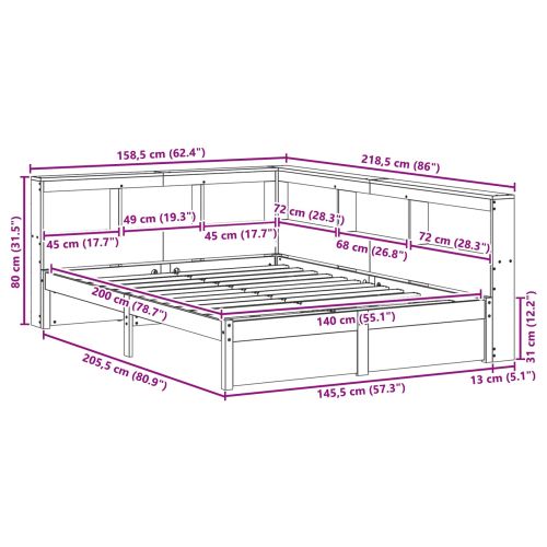 Легло с библиотека 2 pcs Кафяво с восъчно покритие 200 x 140 cm
