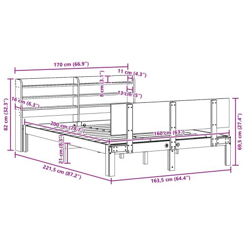 Рамка за легло 2 pcs Кафяво с восъчно покритие Солиден бор