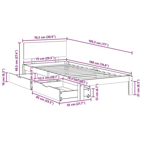 Рамка за легло с таблото Кафяво с восъчно покритие 70 x 190 cm